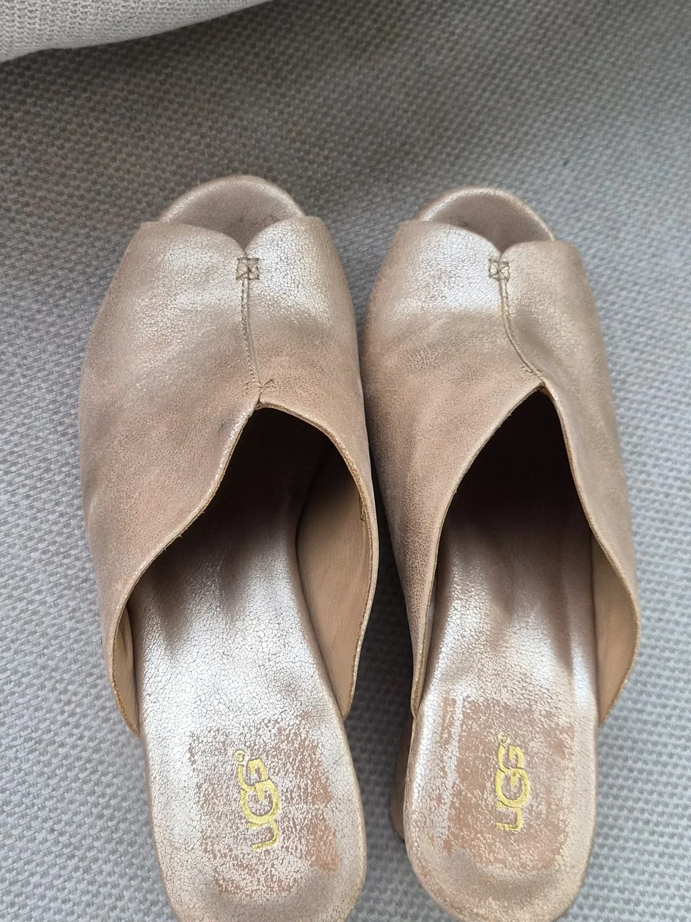UGG Rose Gold Metallic Cork Wedge Mule